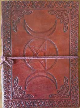 5" X 7" Triple Moon Pentagram Leather Blank Book W/cord