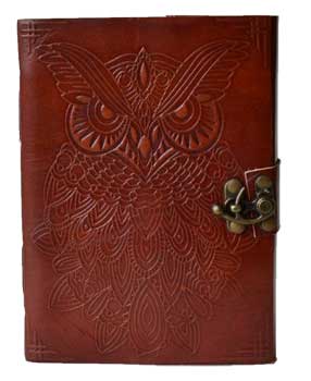 5" X 7" Owl Leather Blank Book W/ Latch