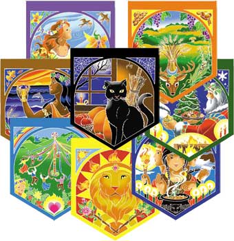 Wheel of the Year Prayer Flags 15" X 17" Each Flag