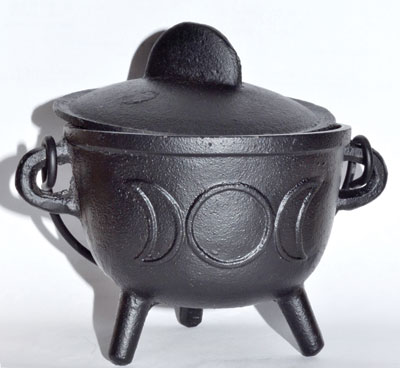 5" Cast Iron Cauldron W/ Lid Triple Moon