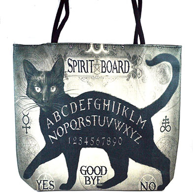 Large Jute Tote with an Image of a Black Cat and Spirit Board Design