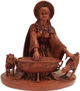 Cerridewen - the Goddess Kneeling Beside Her Magic Cauldron